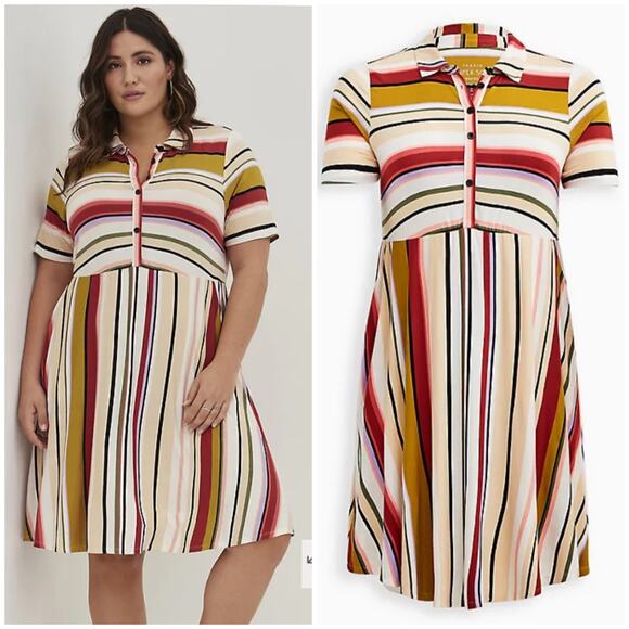 Torrid NWT Collared Skater Dress - Super Soft Multi Stripe Size 0X Short Sleeve - Picture 2 of 9